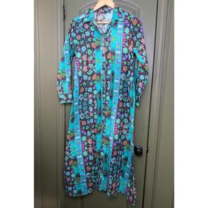 NWT Ro's Garden Farrah Long Kurta Kaftan Dress Whip Stitch Yeshi Aqua Teal XS